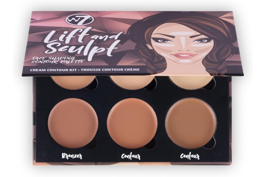 W7 Lift & Sculpt Cream Contour Kit - Concealing, Highlighting & Contouring Makeup Palette - Step-by-Step Instructions Included