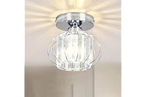 COOINJOY Modern E27 LED Crystal Chandeliers Ceiling Light Fixture, Semi Flush Mount, Chrome, for Kitchen, Hallway, Dining Rooms, Living Room(Bulbs not Included)