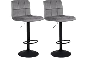 ‎DUHOME Duhome Barstühle Barhocker 2er Set höhenverstellbare Tresenhocker Bistrohocker 360° Drehstuhl mit Rückenlehne Fußstütze, Grau