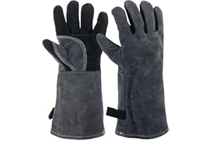 Vlecexs 1 Paar Grillhandschuhe, 40cm Leder Hitzebeständige Ofenhandschuhe, Kochhandschuhe, Feuerfeste Handschuhe für Grill Smoker Schweißen Feuerwehr Kamin Ofen