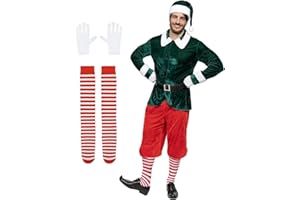 Funidelia Disfraz de elfo Deluxe con accesorios para hombre, Navidad, Incluye jersey, pantalón, cinturón, gorro, medias y guantes - Traje para adultos para fiestas, Carnaval y Halloween, Talla XL