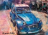  Klassischen Auto Citroën 2CV Blau Original Handmade Malerei