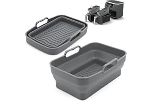 DDLUCK Silikonowe wkładki do frytkownicy Ninja AF300EU 7.6L, wielokrotnego użytku silikonowa miska zastępcza, składana taca do pieczenia, akcesoria do kuchenki mikrofalowej, 2 szt,szary