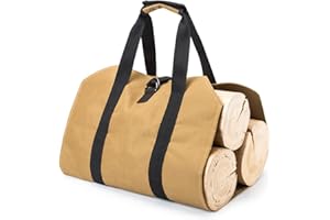 Saijer Bolsa De Transporte Leña,Bolso De Lona Leña Portadores Portátiles De Madera Acampar Exteriores Cesta De Leña Resistente Al Agua Lona Encerada Bolsa De Luz para Chimenea Leña Interior