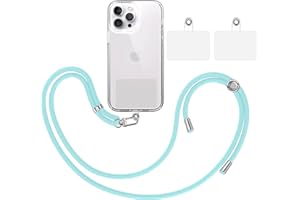 TBOC Pack: Cordón Correa Cuerda Universal [Azul Claro] + 2 Parches Extra de Sujección | Colgar Funda Teléfono Móvil en Cuello | Cinta Cadena Colgante Colgador Lanyard con Enganche Llavero Móviles