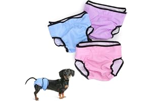 Nobleza 3X Pañales Lavables para Perros, Bragas Higiénica para Perras en Celo, Reutilizable Mascotas Sanitarios Pañal para Perros Hembras (S Cintura 27-32.5cm, 3 Packs, Azul, Rosa y Violeta)
