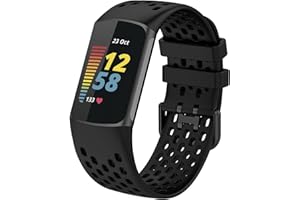 FunBand Cinturino Compatibile con Fitbit Charge 5, Cinturini Sportivo di Ricambio in Silicone Morbido Regolabile Traspirante Accessori Cinturino per Fitbit Charge 5 Activity Tracker, Nero