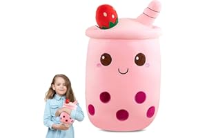 Magiho® PelB0CZ44JFPKuche Bubble Tea, Dessin Animé Peluche Kawaii, Bubble Tea Peluche, Excellent Cadeau pour Les Garçons et Les Filles, Oreiller en Peluche (24 cm, Rose Clair)