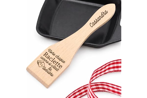 Spatule de raclette avec citation drôle et prénom pérsonnalisé, idée cadeau, hiver