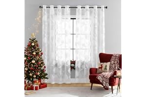 Treatmentex Visillos Cortina de Encaje Cortinas Blanco Translúcidas Florales de Habitacion Dormitorio Gasa con 8 Anillas Poliéster Elegante para Ventana Balcon Salón 140x245cm 2 Pieza