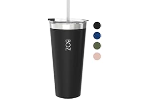 BOZ Vaso Térmico - Vaso con Tapa y Pajita - Vaso Termo Café para Llevar - Vaso Termo de Acero Inoxidable - Taza Termo Perfecta para Bebidas Frías y Calientes - Tumbler Sin BPA (650 ml - Negro)