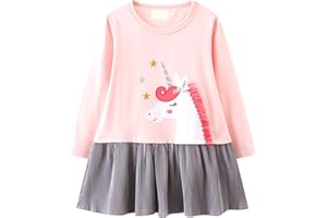KFNIRE Vestido de Niña de Manga Larga de Algodón Jersey Casual Vestido de Camiseta