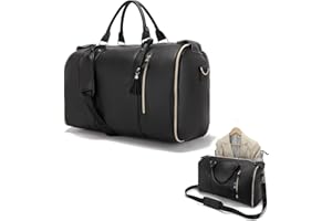 SESEBEE Suit Bag, Garment Bags for Hanging Clothes Travel,Large PU Leather Duffle Bag for Men Women,Waterproof Garment Bags for Travel with Built-In Shoe Pocket,3 in 1 Hanging Suitcase Suit Travel Bags, Black