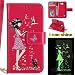 Produktbild LG K3 Luminous Leder Wallet Tasche Brieftasche Schutzhülle,Fanryn Schönes Mädchen und Katzen Muster Nacht Leuchtende Design Hochwertige PU Leder Flip Tasche Case Hülle im Bookstyle mit Standfunktion Kredit Kartenfächer für LG K3 (Rose Rot)