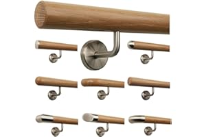 TIBU Eiche Holz Handlauf Geländer 0,3m - 6m, Länge 170 cm, Ende gefast und 3 gewinkelte Halter