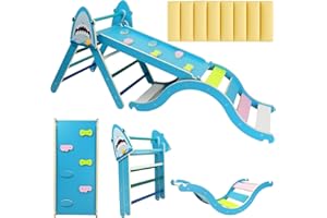 LOVIVO Wooden Climbing Frame for Toddlers, Foldable Pikler Triangle Set with Ramp and Arch, Montessori Indoor Play Jungle Gym for Kids Age 1-3, Solid Wood Baby Climbing Frame,Gift for Boys and Girls