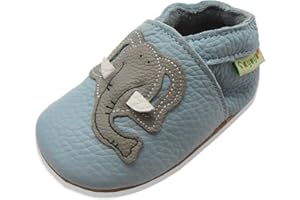 SAYOYO Krabbelschuhe Babyschuhe Lauflernschuhe Weiche Lederpuschen Mokassins mit Wildledersohlen für Baby Jungen Mädchen Elastischer Knöchel Rutschfeste Hausschuhe 0-3 Jahre