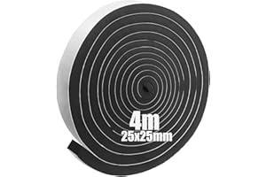 SDLDEER Cinta de Espuma, Tira de Espuma Autoadhesiva 25mm(An) X 25mm(Gr) X 4m(L) Burlete Sellador de Puerta, Tira Selladora, Excluyente de Corrientes de Aire para Ventanas y Puertas, Anticolisión