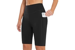 baleaf Women's 10" Running Sports Shorts Knee Length Gym Leggings High Waisted Yoga Shorts with Pockets