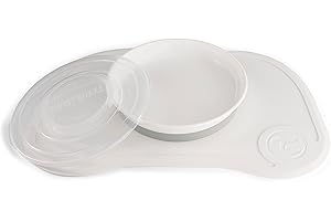 Twistshake Click-Mat 38 x 25 cm Mantel Individual Placa de Alimentación para Mesa + Plato Sellado con Tapa Alimentación para Bebés, Vajilla, Sin BPA, 6+ Meses, Blanco