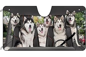 BAGEYOU Car Windshield Sunshade Alaska Dogs Family Vehicle Front Windshield Sunshade UV Ray Reflector Sun Protector Sun Shade Visor, Keep Vehicle Cool, 55" x 30"