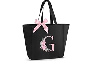 Vavabox A-Z Tote Bag Monogrammierte Tragetasche - Wasserdichte,Geschenke Für Frauen,Braut Und Brautjungfern (G, Schwarz)