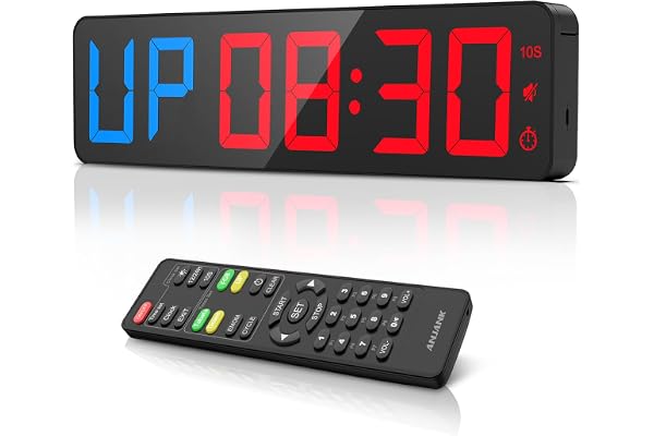 Fitness Minuteur 15'' Grand Horloge Murale Numérique à LED,Timer D'intervalle avec Chronomètre,Compte à Rebours/Haut,Volume Réglable,Télécommande,Minuteur de Sport pour Maison garages l'extérieur