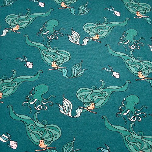 0,5m Jersey petrol Meerjungfrauen & 0,5m Bündchen uni dunkelblau Breite 70cm (Schlauchware 2x35cm) Muster-Mix 95% Baumwolle 5% Elastan - 2