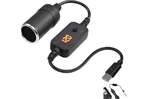 USB C till 12 V bilcigarettändaradapter, USB C-kabel med voltmeter, justerbar spänning 9 V/12 V/15 V/20 V, 3 A, kompatibel me
