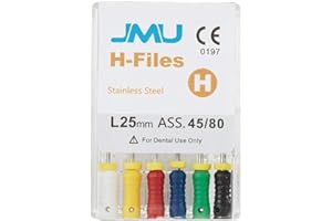 JMU Dental Endodontic Root Canal H-Files,Hand Use Stainless Steel H-Files 6pcs/Box 25mm 45#-80#