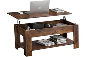 Blisswood Coffee Table With Storage, Lift Up Coffee Tables for Living Room, Wooden Coffee Table With 1 Shelf Large Hidden Storage Modern Rectangular Sofa End Lift-Top Tea Table Furniture, Rustic Brown