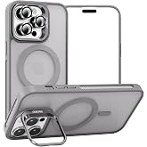 Babilden iPhone 15 Pro Max İ&ccedil;in Kılıf Kamera Korumalı Magsafe İle Uyumlu Kablosuz Şarj &Ouml;zellikli Mat Şeffaf Standlı Lens Hedi