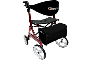 ‎BESCOMEDICAL Leichtgewicht-Rollator Spring - Gehhilfe mit Komfort-Federung - höhenverstellbar & faltbar - inklusive Netztasche & Rückengurt - bequeme Sitzfläche - zusammenklappbar - Modell L Bordeauxrot