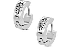 BlackAmazement 2er Set Klapp Creolen Fish bones Fisch Gräten Ohrringe Edelstahl Silber