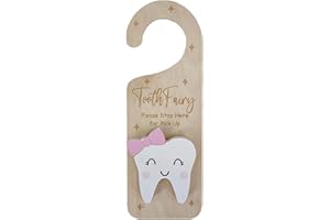PAMBO Tooth Fairy Door Hanger, Wooden Tooth Fairy Money Holder Box for Lost Tooth Kids Gifts - Pink