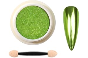 FOKOSTAR 1 pot de poudre chrome ongle vert émeraude métallisé effet miroir magique solide manucure paillettes pigment poudre pour vernis à ongles gel nail art décoration design avec outil