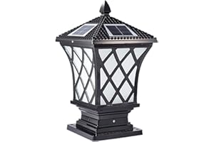 ACMHNC Retro Lámpara de Jardín Solar, LED Faros de Columna Antiguo Post Cap Lights IP65 Vintage Farola de Exterior 2200 Mah Luces de Camino Aluminio Lámpara de Columna Para Patio Paisaje,37Cm,Negro