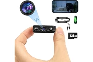 HERSANCE Mini Telecamera Spia, HD 1080P Telecamera Wifi interno/Esterno,128G SD Telecamera Senza Videocamera Sorveglianza Interno con Visione Notturna Rilevamento di Movimento Per Casa/Bambini