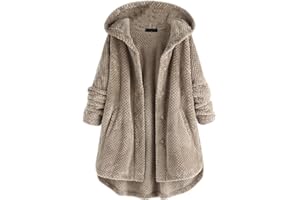 OKSakady Femmes Automne Et Hiver À Manches Longues Solide Duvet Double Face Ouvert Avant À Capuche Veste Manteaux En Peluche Outwear avec Poche