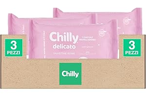Chilly Delicato Salviette Intime Biodegradabili Formula Anti-Odor pH5 con Aloe e Hamamelis per Pelli Delicate Uso Quotidiano Clinicamente Testate Pratiche da Viaggio - 3 Confezioni da 12 Salviette