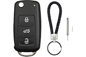 BouGPeng Guscio Chiave Compatibile con VW Golf 5 6 MK6 Polo Touran Tiguan Touareg Passat Seat Skoda Jetta Beetle 3 Tasti Telecomando Custodia Cover per Chiave Auto con Portachiavi in Pelle