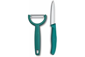 Victorinox Swiss Classic Couteau à légumes et éplucheur, 2 pièces, Lame extra tranchante, pour fruits et légumes, Acier inoxydable, Vert