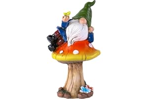 Stgbcst Dekorative Gartenzwerg Figur auf Pilz aus Kunstharz – Niedliches Willkommensschild für Haus & Garten, 10.5 * 8 * 17.5cm – Perfekte Deko für Zwergenliebhaber (Pilz Schmetterling)