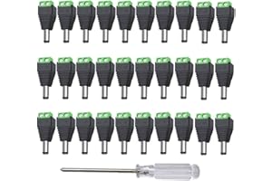 Aiqeer 30 Pezzi 12V/24V DC Maschio Spina Connettore, 2.1X5.5 mm DC Alimentazione Adattatore Spina, DC Vite Terminale Spina Connettore, per CCTV Telecamera LED Striscia (Verde)