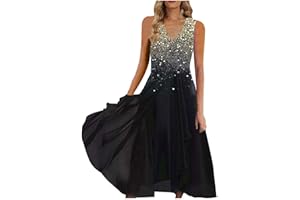 ZEIAYUAS Sequin Dress for Women UK V Neck Sleeveless Chiffon Dresses Sparkly Glitter Evening Dress Elegant Swing Mesh Dress Party Disco Club Dress Ladies Cocktail Clubwear Wedding Guest Outfit Plus Size 22