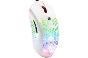 MAMBASNAKE Wired Lightweight Gaming Mouse 65G, 26 RGB Backlit USB Gaming Mice & 7 Buttons Programmable Driver, PAW3325 12000DPI, with Ergonomic Ultralight Honeycomb Shell model O for PC Gamers, Xbox, PS4-White