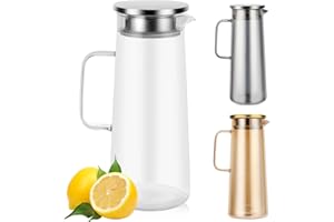 Auauraintt Caraffa in vetro con coperchio, 1,5 litri caraffa in vetro con coperchio in acciaio inossidabile, vetro borosilicato resistente al calore, per limonata, acqua, tè e succhi (Trasparente)