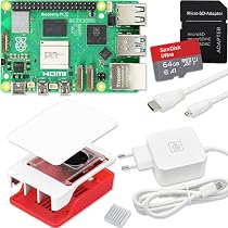 Raspberry Pi 5 8 Go Kit Complet Ultra Performant – Alim 27W, Boîtier + Refroidisseur Actif, Carte 64 Go, Câble HDMI 4K