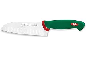Sanelli Premana Professional Coltello Santoku Olivato, Acciaio Inossidabile, Verde/Rosso, Lama cm.16