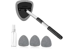 HUIBOHOU Windshield Cleaner, Car Windscreen Cleaning Tool Inside with 4 Reusable and Washable Microfiber Pads and Extendable Handle Auto Glass Wiper Kit (Grey)